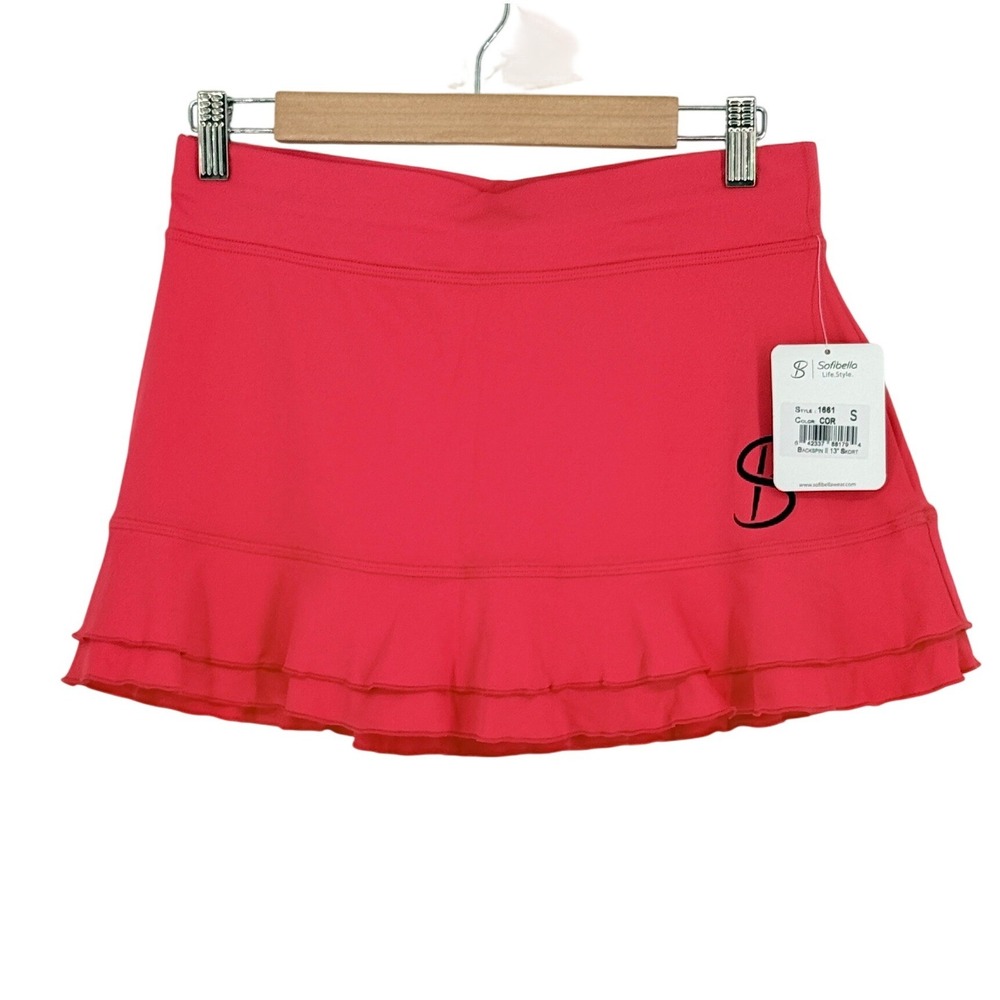 Sofibella Backspin II New Womens 13" Skort Coral Pink Ruffle Small Tennis Golf